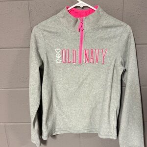 Old Navy Light Gray Polar-fleece Pullover with Pink Accents